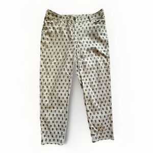 Anne Klein Women's Size 10 Slim Linen Blend Casual Pants, Beige, Geometric